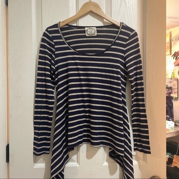 ANTHROPOLOGIE Iris & Navy Striped Tee Long sleeve Blue & tan size medium - Picture 5 of 6